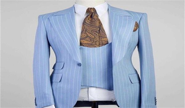 costume homme light blue stripe men suits 3 pieces one button peak lapel casual groom wedding terno masculino slim fit blazer x0903249658, White;black
costume homme light blue stripe men suits 3 pieces one button peak lapel casual groom wedding terno masculino slim fit blazer x0903249658, White;black