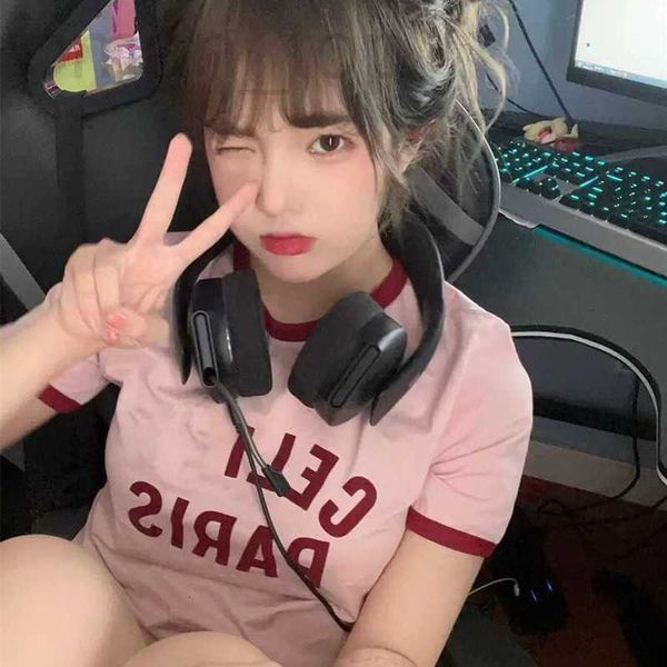 women's t-shirt designer fashion brand ce lin's cute girl style flocking letter pink round neck niche design t-shirt with short sl, White
women's t-shirt designer fashion brand ce lin's cute girl style flocking letter pink round neck niche design t-shirt with short sl, White