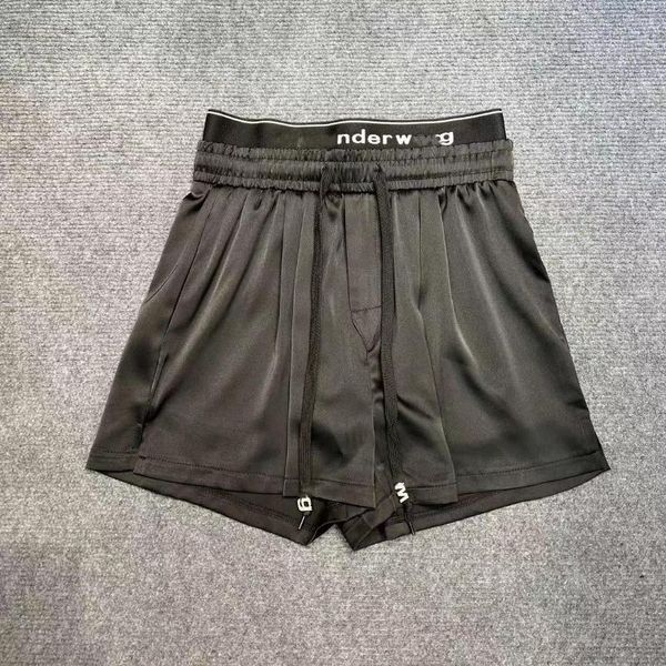 double waist shorts letter high waist elastic waist wide leg pocket casual pants, White;black
double waist shorts letter high waist elastic waist wide leg pocket casual pants, White;black