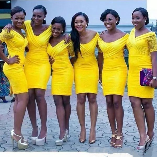short yellow bridesmaid dresses mermaid v neck short sleeves lace applique ruched pleats plus size maid of honor gown wedding party, White;pink
short yellow bridesmaid dresses mermaid v neck short sleeves lace applique ruched pleats plus size maid of honor gown wedding party, White;pink