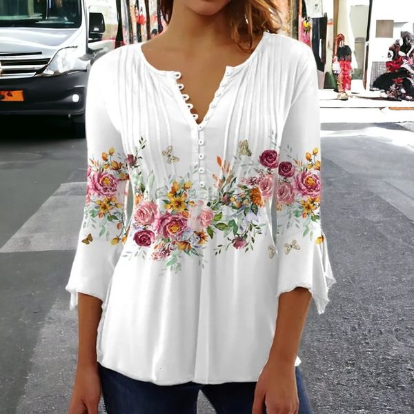 women's blouses shirts v-neck elegant office lady blouses blusas casual spring summer blouses print three quarter buttons women shirts, White
women's blouses shirts v-neck elegant office lady blouses blusas casual spring summer blouses print three quarter buttons women shirts, White