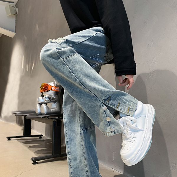 men s pants 2023 spring summer high street fashion hip hop straight leg korean wide men letter embroidery male trousers 230804, Black
men s pants 2023 spring summer high street fashion hip hop straight leg korean wide men letter embroidery male trousers 230804, Black