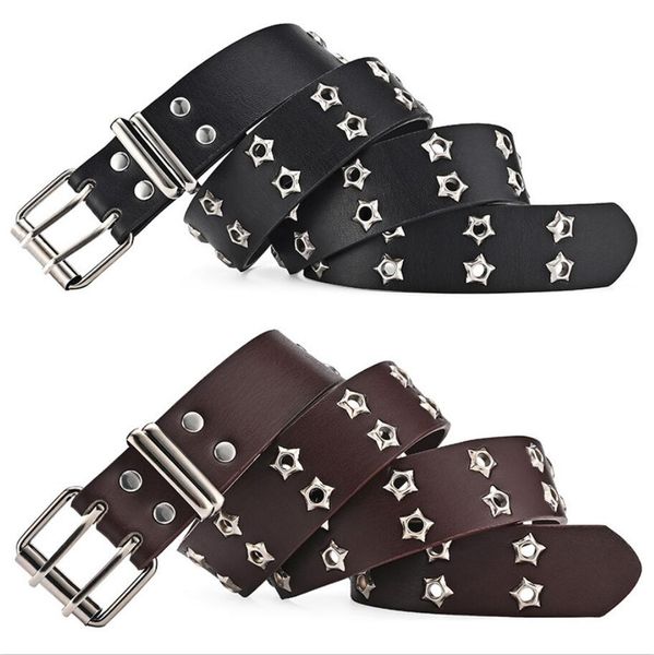 women star eye rivet belt double row hole belt punk waist strap hollow out pu leather jeans decorative fashion waistband, Black;brown
women star eye rivet belt double row hole belt punk waist strap hollow out pu leather jeans decorative fashion waistband, Black;brown