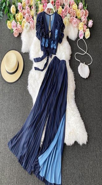vintage blue striped two piece dress women vneck ruffle short high waist split wide leg pants female suit new 20222756088, White
vintage blue striped two piece dress women vneck ruffle short high waist split wide leg pants female suit new 20222756088, White
