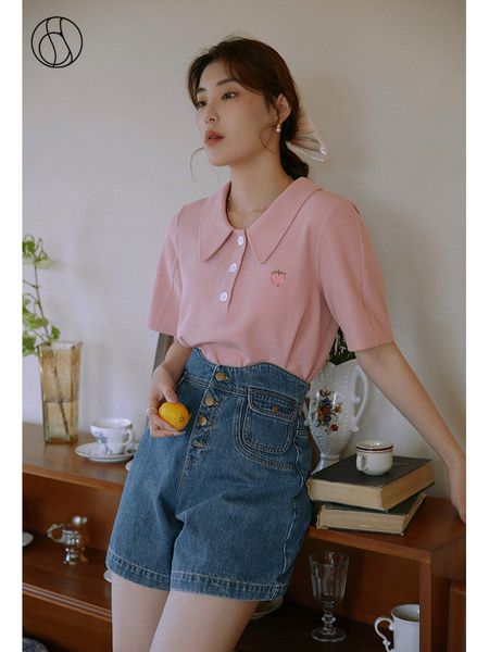 women's t-shirt dushu women's french sweet embroidered polo neck t-shirt pink front shoulder peach embroidery design summer tees t, White
women's t-shirt dushu women's french sweet embroidered polo neck t-shirt pink front shoulder peach embroidery design summer tees t, White