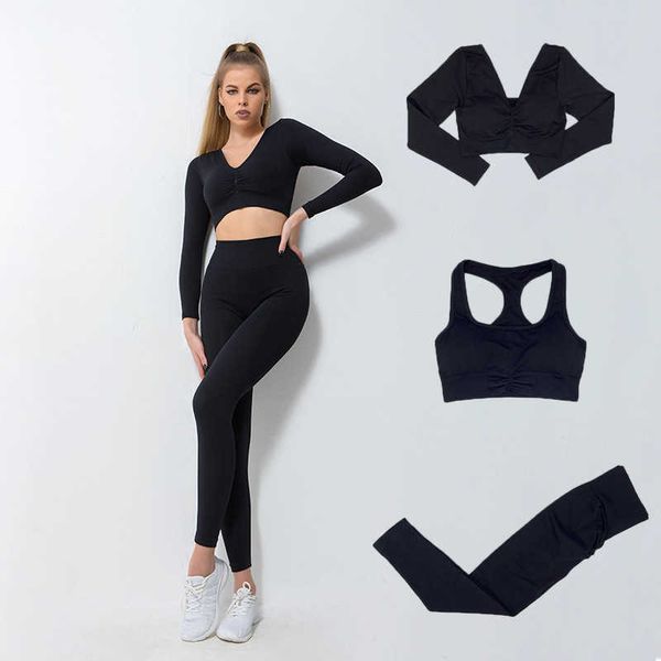 autumn and winter new yoga suit three piece seamless knitted long sleeve sports suit beautiful back fitness suit, White;red
autumn and winter new yoga suit three piece seamless knitted long sleeve sports suit beautiful back fitness suit, White;red
