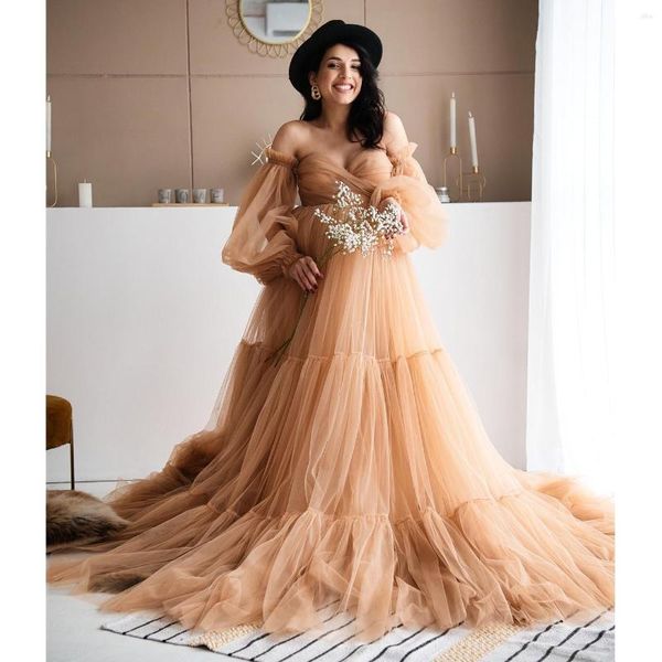 

Casual Dresses Modest Bridal Tulle Maternity with Removable Sleeves Sweetheart Puffy Gowns for Po Shoot Baby Shower, Burgundy