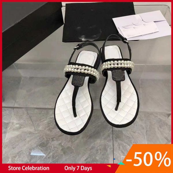 23 summer new high edition small fragrant wind clamping foot flat bottom t-shaped pearl chain straight buckle sandals for women, Black
23 summer new high edition small fragrant wind clamping foot flat bottom t-shaped pearl chain straight buckle sandals for women, Black