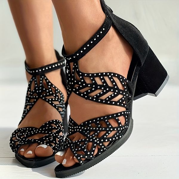 slipper boho hollow out block heels peep toe back zipper lo heel sandals fashion dress 230803, Black
slipper boho hollow out block heels peep toe back zipper lo heel sandals fashion dress 230803, Black