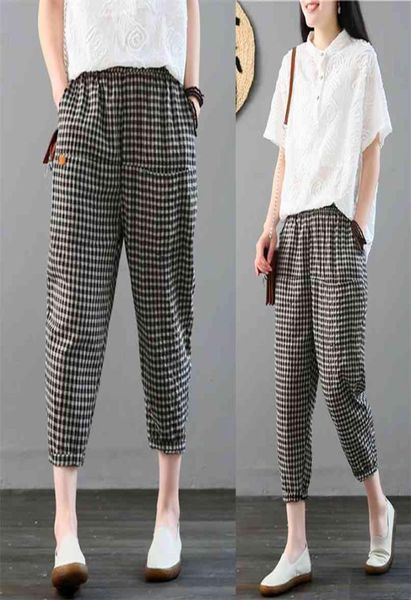 women spring summer fashion japan style elastic waist cotton linen plaided ankle length harem pants office lady casual trousers 214076002, Black;white
women spring summer fashion japan style elastic waist cotton linen plaided ankle length harem pants office lady casual trousers 214076002, Black;white
