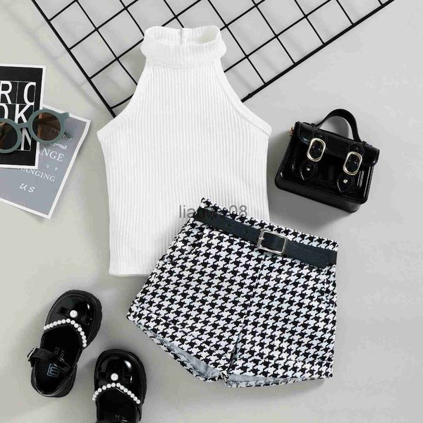 clothing sets kid girls clothing ribbed solid color tank plaid shortswaist belt children sets x0803, White
clothing sets kid girls clothing ribbed solid color tank plaid shortswaist belt children sets x0803, White