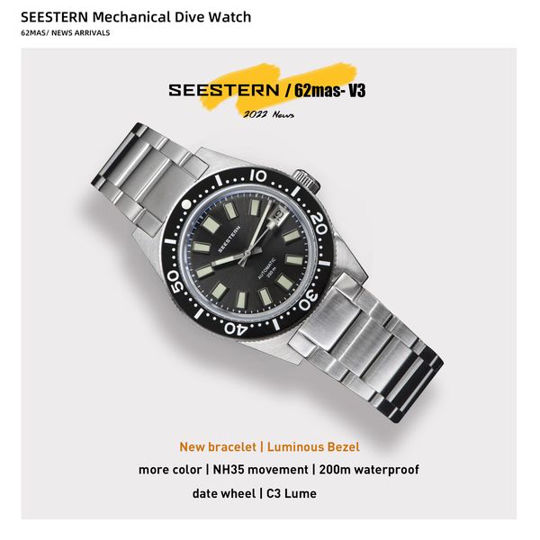 other watches seestern 62mas diving watch men automatic mechanical wristwatch luminous bezel waterproof nh35 movement sapphire glass bracele, Slivery;black
other watches seestern 62mas diving watch men automatic mechanical wristwatch luminous bezel waterproof nh35 movement sapphire glass bracele, Slivery;black