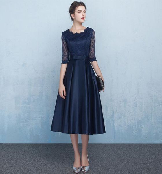 lace satin short bridesmaid dresses with half sleeves 2019 knee length party dress navy black champagne3670259, White;pink