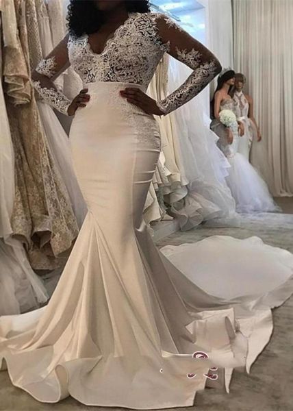 2019 vintage long sleeve vneck lace and satin mermaid wedding dresses new arrival plus size ruffle long train zipper back bridals9777164, White
2019 vintage long sleeve vneck lace and satin mermaid wedding dresses new arrival plus size ruffle long train zipper back bridals9777164, White