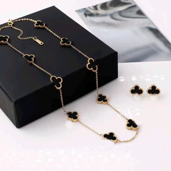 four leaf chain necklace for women trendy gold plated pendant necklaces titanium steel 10mm width 10 flower link chains 2 sided black inlaid, Silver
four leaf chain necklace for women trendy gold plated pendant necklaces titanium steel 10mm width 10 flower link chains 2 sided black inlaid, Silver