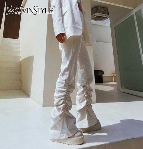 twotwinstyle white corduroy flare pants for women high waist casual ruched loose straight trouser female fashion new clothing q0803102466, Black;white
twotwinstyle white corduroy flare pants for women high waist casual ruched loose straight trouser female fashion new clothing q0803102466, Black;white