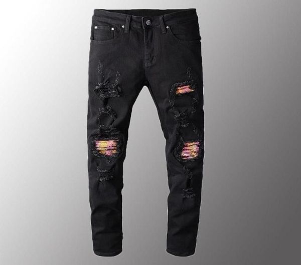 men039s jeans men luxury pink bandanna patchwork biker black stretch denim holes ripped skinny pants plus size 403573505, Blue
men039s jeans men luxury pink bandanna patchwork biker black stretch denim holes ripped skinny pants plus size 403573505, Blue
