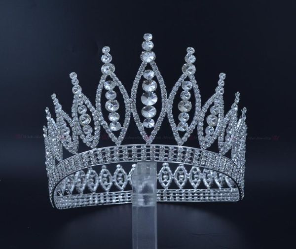 crowns tiaras miss pageant queen hair crown auatrian rhinestone crystal hair accessories fashion ornament full round for lady head4446460, White;golden