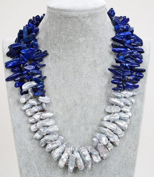 guaiguai jewelry natural gray biwa pearl blue lapis necklace handmade for women real gems stone lady fashion jewellery1308142, Silver
guaiguai jewelry natural gray biwa pearl blue lapis necklace handmade for women real gems stone lady fashion jewellery1308142, Silver