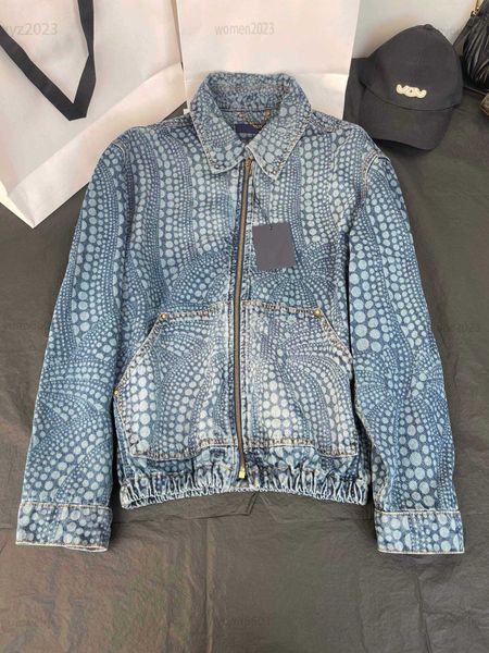 womens designer denim jacket fashion wave dot pattern design coat size s- zipper long sleeved denim overcoat aug02, Black;brown 
womens designer denim jacket fashion wave dot pattern design coat size s- zipper long sleeved denim overcoat aug02, Black;brown