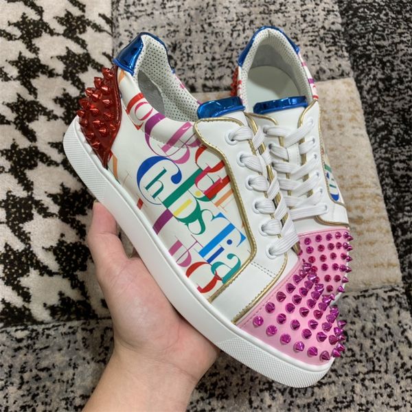 new letter pattern leather red bottoms low rivets shoes low cut mens luxury trainers driving spiked white graffiti rivets pink toecap heels, Black
new letter pattern leather red bottoms low rivets shoes low cut mens luxury trainers driving spiked white graffiti rivets pink toecap heels, Black