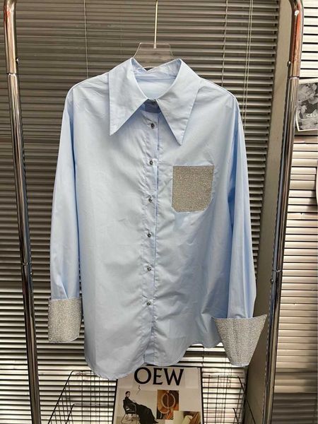 blue cuffs diamond long sleeved shirt women's high-end 2023 spring outfit new loose and lazy style medium length shirt, White
blue cuffs diamond long sleeved shirt women's high-end 2023 spring outfit new loose and lazy style medium length shirt, White