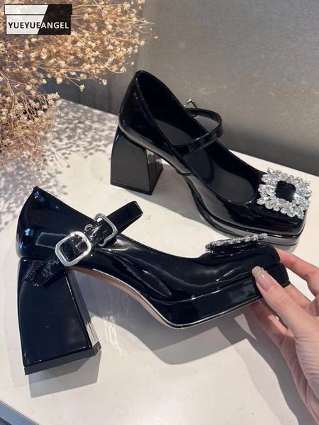 dress shoes french style women diamonds square toe block high heels buckle strap patent sheepskin genuine leather pumps party 230803, Black
dress shoes french style women diamonds square toe block high heels buckle strap patent sheepskin genuine leather pumps party 230803, Black