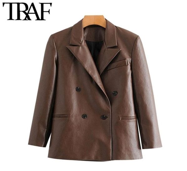traf women fashion double breasted faux leather blazers coat vintage notched long sleeve female outerwear chic 2011147255741, White;black
traf women fashion double breasted faux leather blazers coat vintage notched long sleeve female outerwear chic 2011147255741, White;black