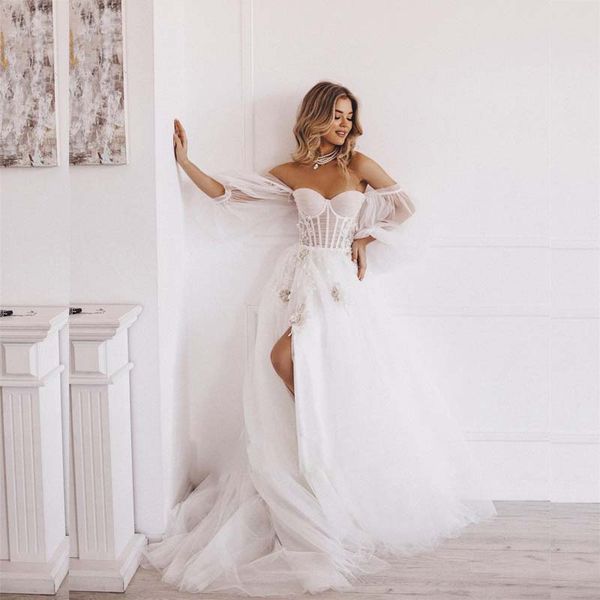 sweetheart bodice corset wedding dress split open cut wedding dresses with remove bishop sleeve western country beach bridal gown, White
sweetheart bodice corset wedding dress split open cut wedding dresses with remove bishop sleeve western country beach bridal gown, White