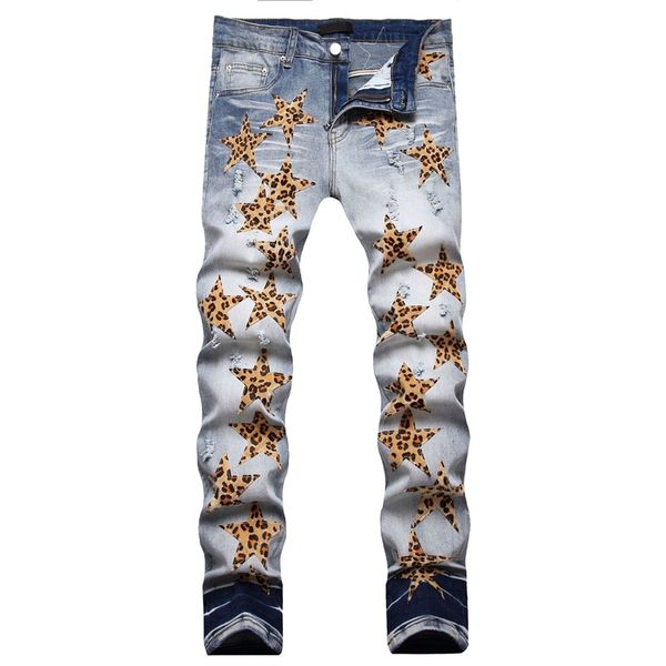 embroidered ripped jeans men's fashion brand star leopard stretch slim-fit pants vaqueros para motorcycle 28-40, Blue
embroidered ripped jeans men's fashion brand star leopard stretch slim-fit pants vaqueros para motorcycle 28-40, Blue
