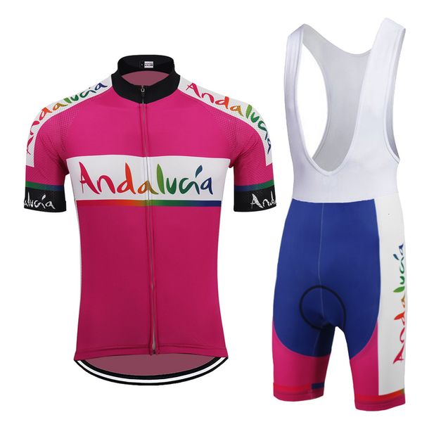 Image of Cycling Jersey Sets Spain set bike jersey ropa ciclismo hombre cycling clothing short sleeve and bib shorts 9D Gel Pad MTB 230803