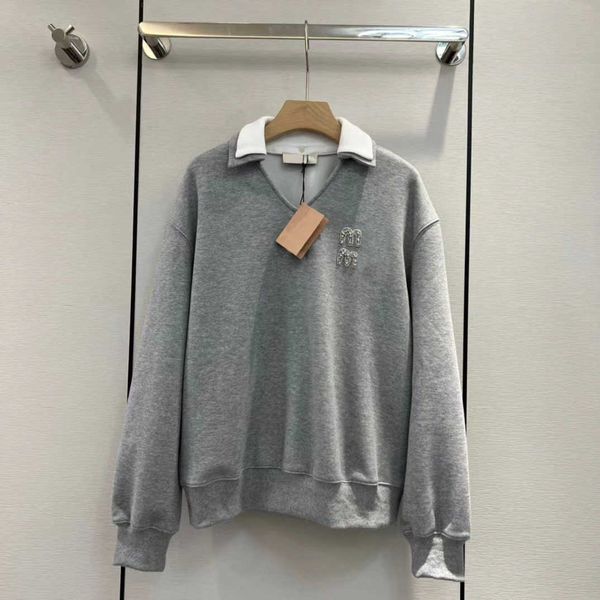 long sleeved sweater women's winter new product american style pearl diamond letter contrast double lapel loose top, Black
long sleeved sweater women's winter new product american style pearl diamond letter contrast double lapel loose top, Black