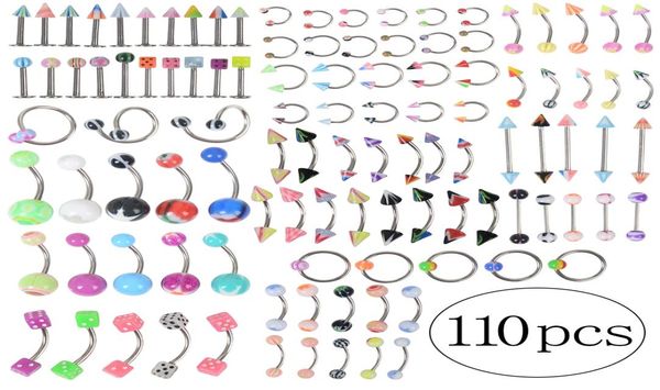 110pcslot fashion piercing set eyebrow bar lip nose pircing ear studs stainless steel mixed body jewelry1551999, Silver
110pcslot fashion piercing set eyebrow bar lip nose pircing ear studs stainless steel mixed body jewelry1551999, Silver