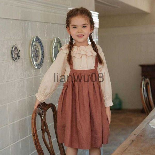 clothing sets 2023 new autumn spring princess girls cotton vintage double layer lotus collar long sleeve shirt blouse strap dress 2 pcs set, White
clothing sets 2023 new autumn spring princess girls cotton vintage double layer lotus collar long sleeve shirt blouse strap dress 2 pcs set, White