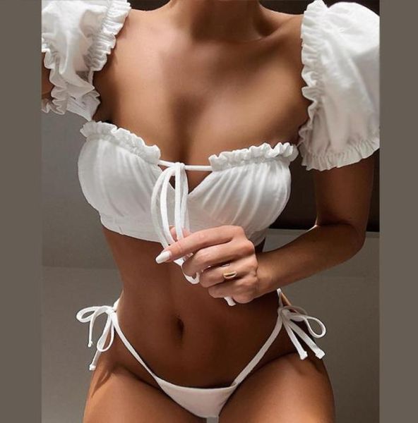 2020 short sleeve swimwear women tie side bathing suit high cut biquini inx solid white ruffle swimsuit female bandeau bikini4077630, White;black
2020 short sleeve swimwear women tie side bathing suit high cut biquini inx solid white ruffle swimsuit female bandeau bikini4077630, White;black
