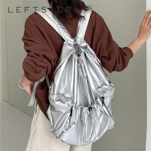school bags leftside 2023 silver drawstring back pack big pu leather korean fashion backpack for women teenagers girls 230804
school bags leftside 2023 silver drawstring back pack big pu leather korean fashion backpack for women teenagers girls 230804