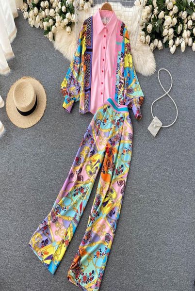 french retro highend printing elegant women039s two piece pants temperament loose shirt high waist wide leg trousers western s5928354, White
french retro highend printing elegant women039s two piece pants temperament loose shirt high waist wide leg trousers western s5928354, White