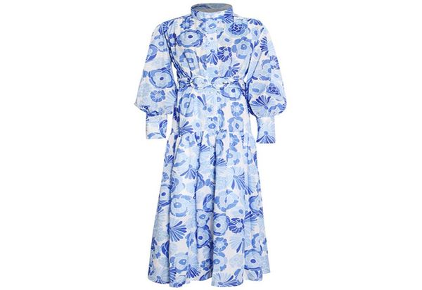 women's dress stand collar long lantern sleeves flowers printed maxi european designer party dresses7312393, Black
women's dress stand collar long lantern sleeves flowers printed maxi european designer party dresses7312393, Black