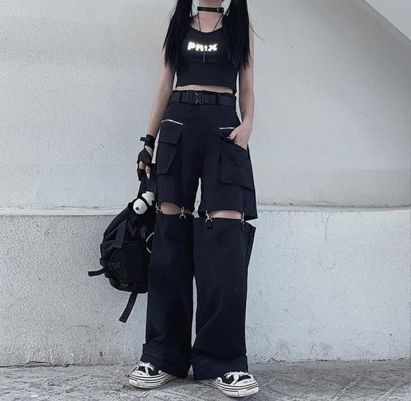 women s pants s deeptown gothic techwear emo black cargo women punk oversize hollow out wide leg pocket trousers for female goth h2388000, Black;white
women s pants s deeptown gothic techwear emo black cargo women punk oversize hollow out wide leg pocket trousers for female goth h2388000, Black;white