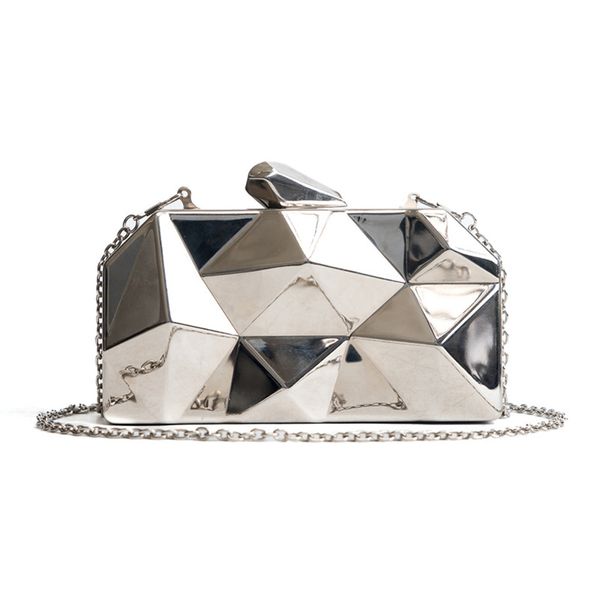 

evening bags women handbags metal hexagon clutches fashion geometric mini party black evening purse silver bags gold box clutch 230804