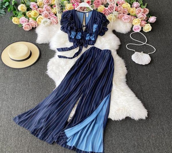vintage blue striped two piece dress women vneck ruffle short high waist split wide leg pants female suit new 20225639855, White
vintage blue striped two piece dress women vneck ruffle short high waist split wide leg pants female suit new 20225639855, White