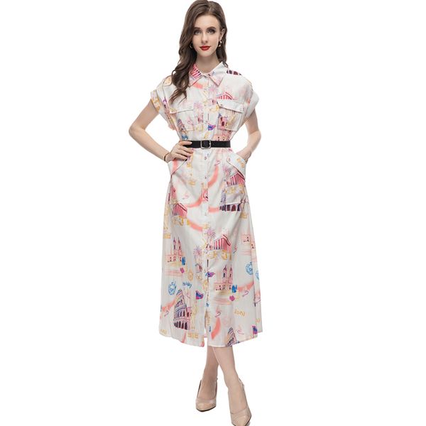 women's runway dresses turn down collar cartoons printed single breasted fashion high street mid vestidos, Black
women's runway dresses turn down collar cartoons printed single breasted fashion high street mid vestidos, Black
