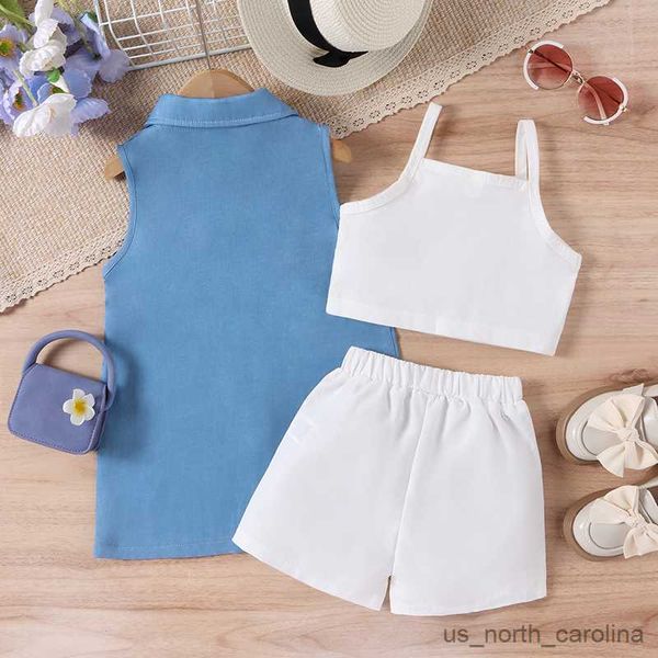 jackets toddler kids girls 3pcs summer outfits sleeveless jacket cami shorts set kid clothes 4-7t r230805, Blue;gray
jackets toddler kids girls 3pcs summer outfits sleeveless jacket cami shorts set kid clothes 4-7t r230805, Blue;gray