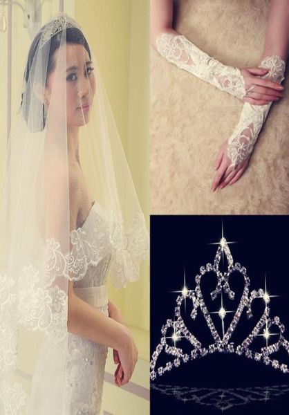 selling 2014 3 pieces lace appliqued wedding veils comb with crown half gloves 8501801, Black
selling 2014 3 pieces lace appliqued wedding veils comb with crown half gloves 8501801, Black