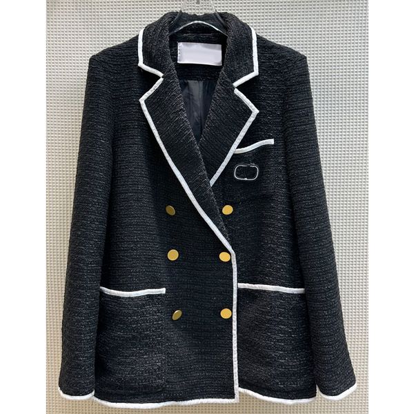 8.5 fashion elegant letter embroidery double breasted black tweed women's blazers, White;black
8.5 fashion elegant letter embroidery double breasted black tweed women's blazers, White;black