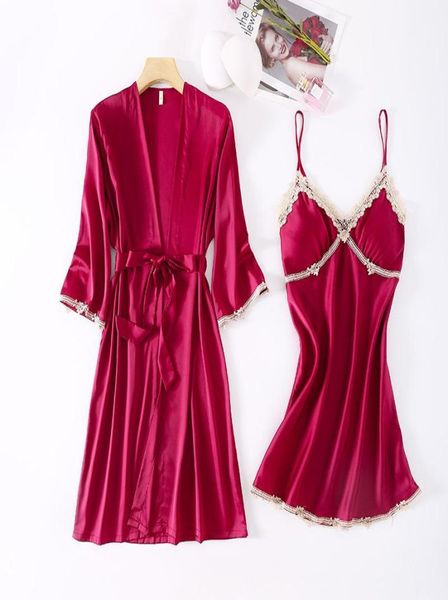 satin robe set nightwear lace lady homewear 2pcs kimono bathrobe gown intimate lingerie casual nightgown home clothing women2386167, Black;red
satin robe set nightwear lace lady homewear 2pcs kimono bathrobe gown intimate lingerie casual nightgown home clothing women2386167, Black;red