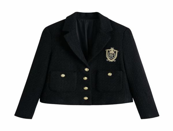 women cropped textured blazer embroidered patch singlebreasted long sleeves fashion casual woman suit short 2104206161996, White;black
women cropped textured blazer embroidered patch singlebreasted long sleeves fashion casual woman suit short 2104206161996, White;black