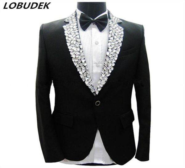 sparkly rhines black jacket blazers pants men039s suits male singer stage performance costume party host groom wedding dre6080818, White;black
sparkly rhines black jacket blazers pants men039s suits male singer stage performance costume party host groom wedding dre6080818, White;black