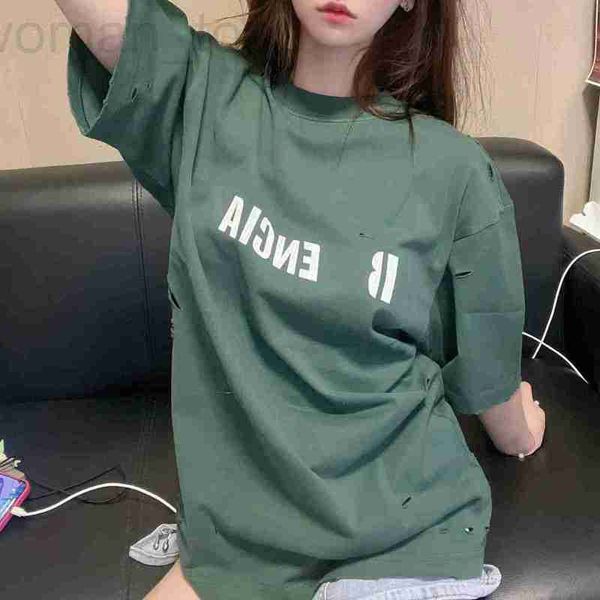 women's t-shirt designer the correct version of the trend b family 23ss printed hole worn letter burst 320g short sleeved t-shirt a147, White
women's t-shirt designer the correct version of the trend b family 23ss printed hole worn letter burst 320g short sleeved t-shirt a147, White