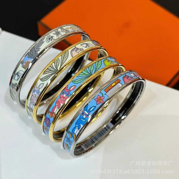 high version new version h rabbit enamel bracelet color men and women's couple fashion versatile, Black 
high version new version h rabbit enamel bracelet color men and women's couple fashion versatile, Black